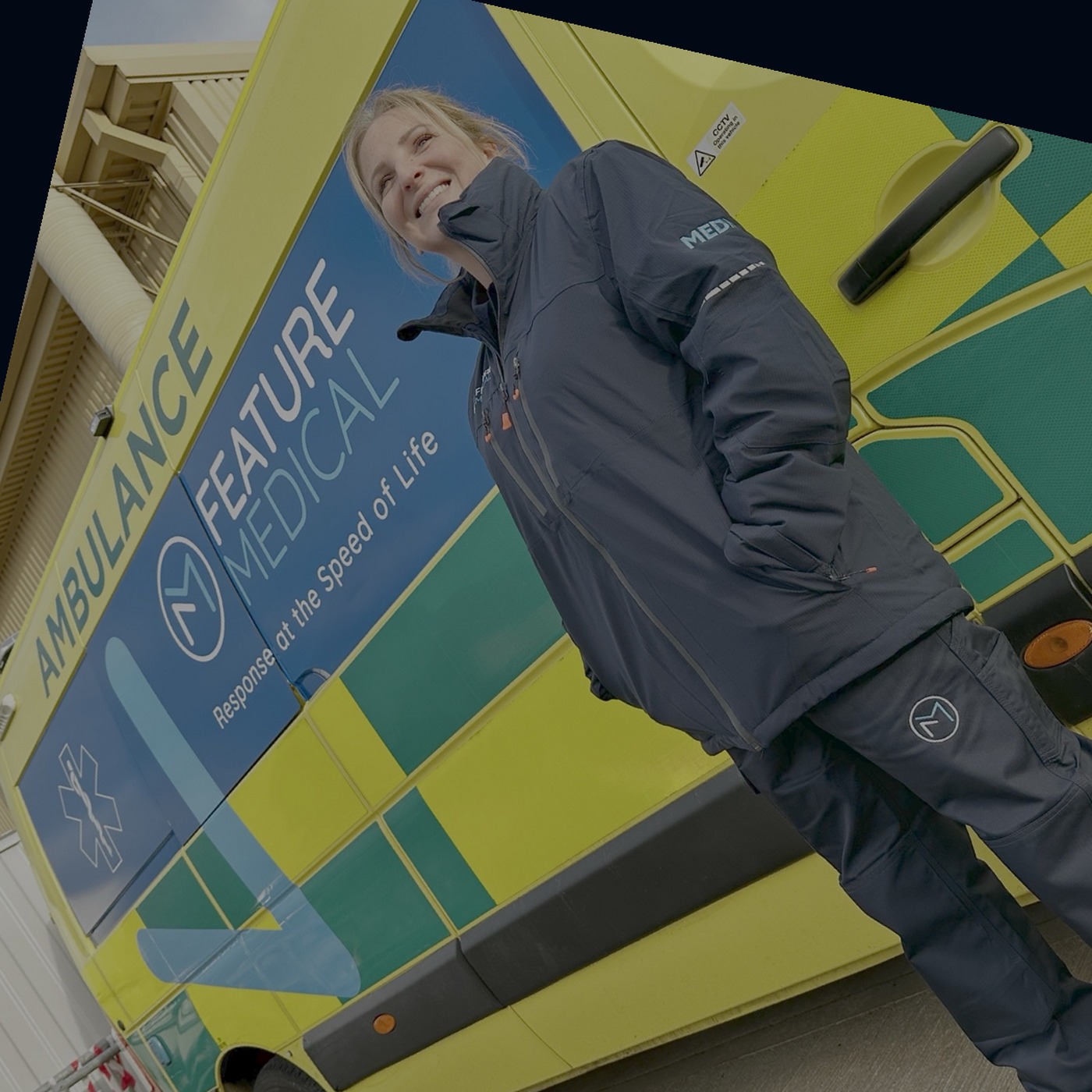 Feature Medical clinician with ambulance